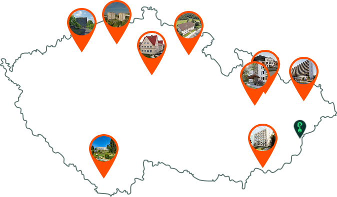 Mapa České republiky s lokalitami projektů